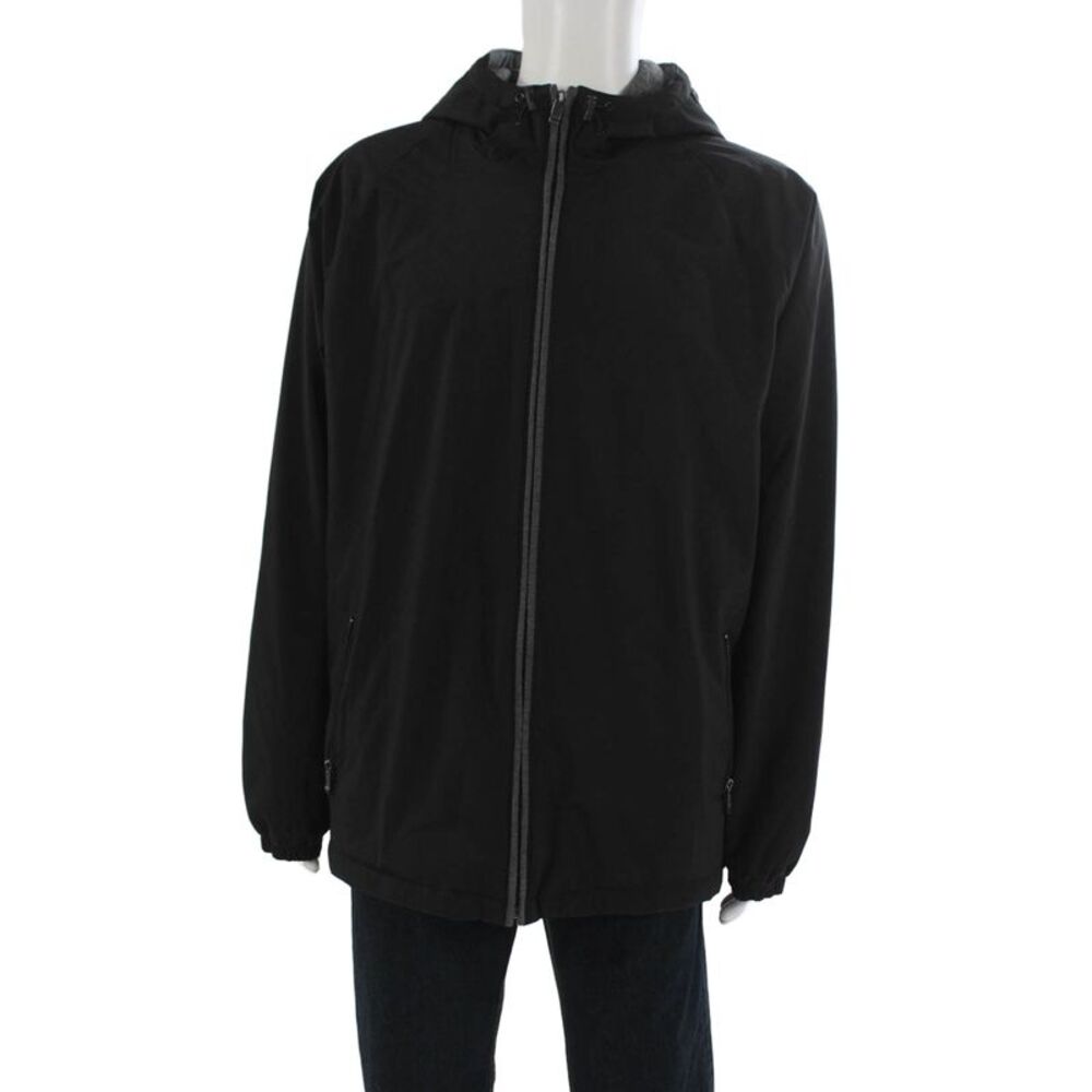 Weatherproof Mens Black Windbreaker Drawstring High Neck Long Sleeve Size XL